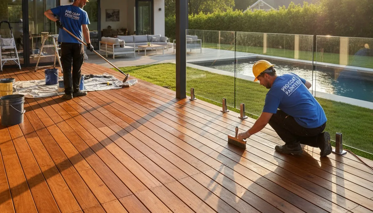 Deck staining in Bakersfield, CA by Bakersfield Paint Pros for sun protection and lasting wood beauty
