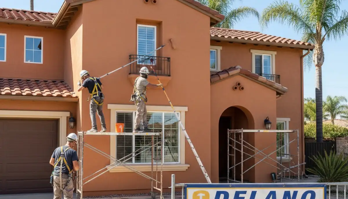 Bakersfield, CA painting crew prepping a home exterior for professional repainting services