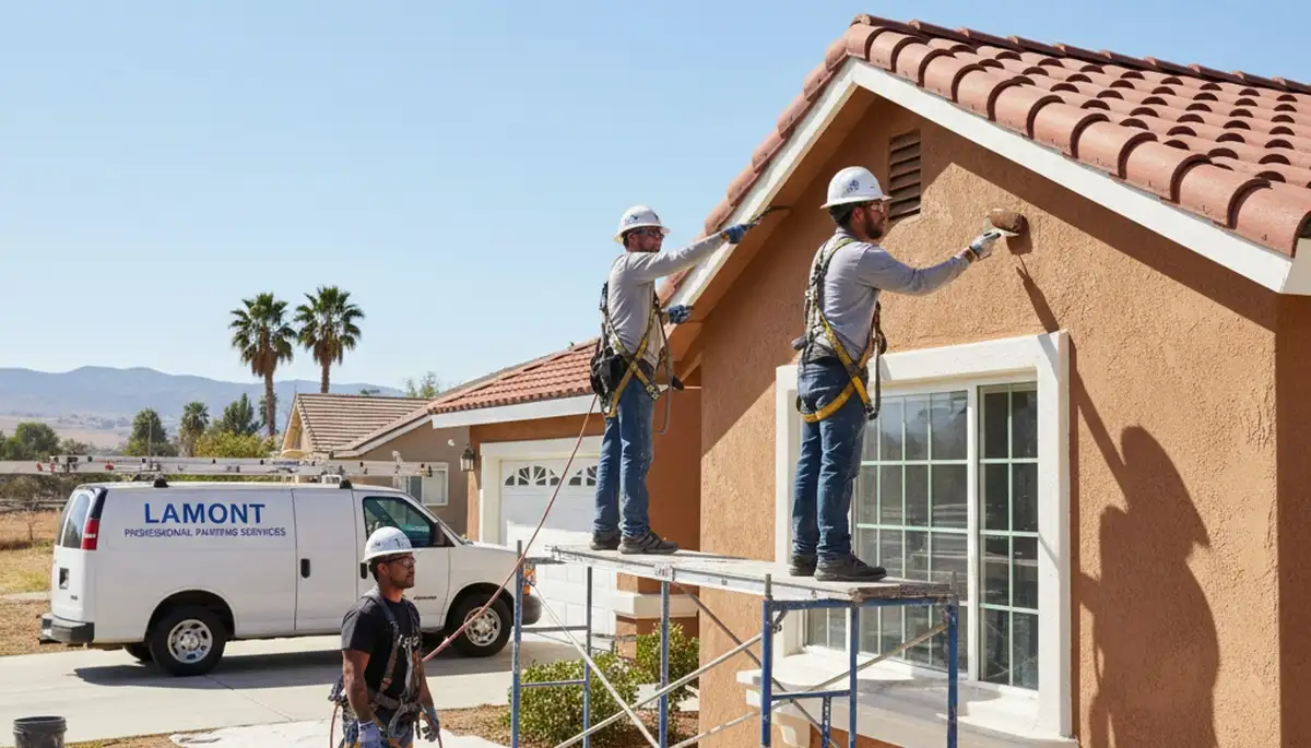 Professional painters in Bakersfield, CA preparing a home for interior and exterior painting service